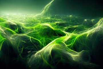 Abstract green liquid color waves background. Liquify flow.