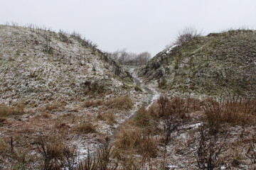 Snow on the hills and path