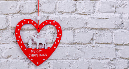 christmas heart on brick wall background