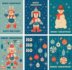 Collection of Retro groovy Christmas greeting cards
