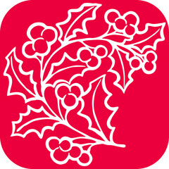 Mistletoe leaves and berries decorative element for Christmas and new year design. Traditional winter holidays green and red decoration. Hand drawn illustration, line style drawing.