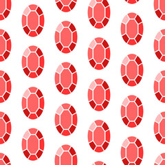 Gemstones seamless pattern. Stylized oval faceted red rubies on white background. Best for textile, wallpapers, wrapping paper, package and your design.