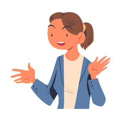 Woman Character as Member of Negotiation at Negotiating Table Vector Illustration