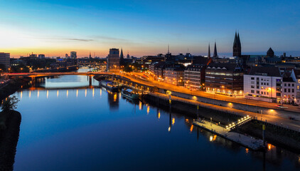 Bremen, Germany. Aerial View on Historical Center of Bremen at Night