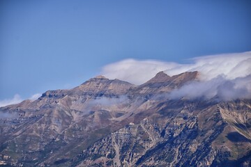 Timpanogos Peak views hiking Kyhv Peak by Mount Timpanogos Wasatch Range, Utah. America.  