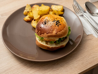burger with fries