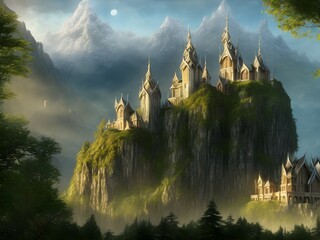 Fantasy mountainse scene 3d render 3d scene