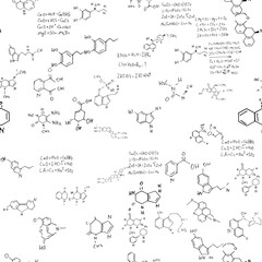 chemical formulas. scientific, educational background. seamless vector pattern. hand drawn.