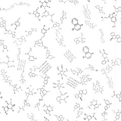 chemical formulas. scientific, educational background. seamless vector pattern. hand drawn.