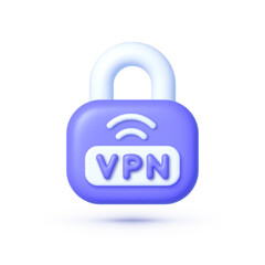 VPN icon isolated in 3d style on white background. Icon with vpn icon for web design. Safety concept. 3d secure icon. Internet network concept. Vector illustration