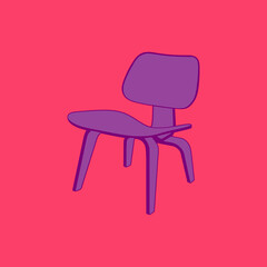 Mid-century modern Eames style molded plywood chair in bold graphic style in bright purple and pink.