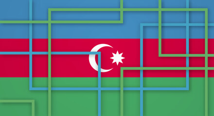 Abstract Geometric Square Stripes Lines Papercut Background with Flag of Azerbaijan