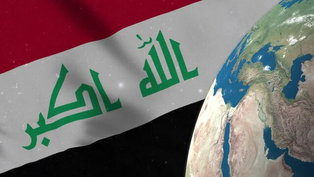 Iraq Flag and Iraq Map on Earth Globe