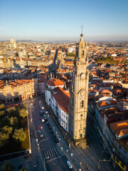 Aerial view of the Clerigos Tower (Torre dos Clerigos), Porto, Portugal. Unesco World Heritage Site