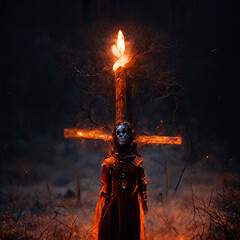A Macabre Evil on a Cross on Fire Illustration