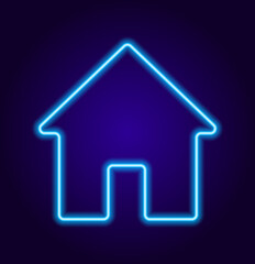 Vector isolated neon sign of a blue house. with the glow of a blue outline in the shape of a house on a dark background for a design template. symbol of the sale of real estate and family