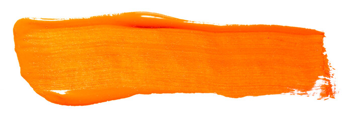 Orange yellow brush stroke isolated on white background. Orange abstract stroke. Colorful oil paint...
