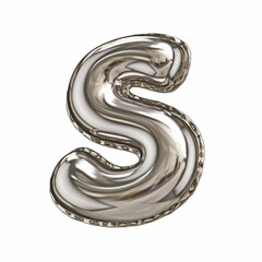 Silver foil balloon font letter S 3D
