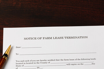 Cash rent farm lease termination letter. Farming, agriculture and tenant farming concept.