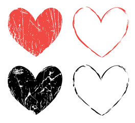 vector set of red and black grunge hearts on white background