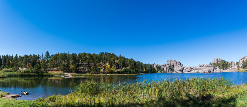 Panorama of Sylvan Lake in Custer State Park, South Dakota, USA in the Autumn