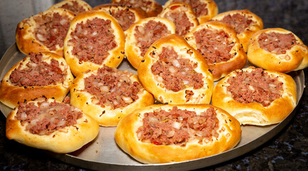 Traditional esfiha Syria Libanesa group in selective focus