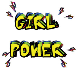 multicolored girl power slogan and lightnings; vector design for fashion and poster prints, wall art, sticker 