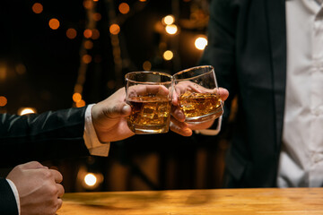 Celebrate whiskey on a friendly party in  restaurant