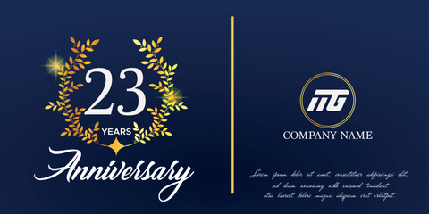 Fototapeta na wymiar 23rd anniversary logo with elegant ornament monogram and logo name template on elegant blue background, sparkle, vector design for greeting card.