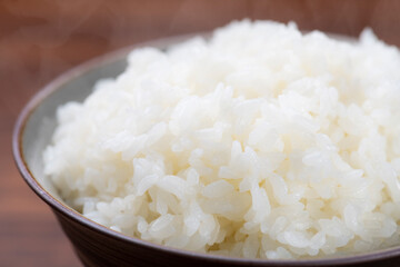炊きたてのお米のクローズアップ