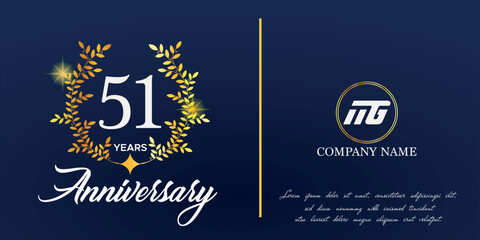 51st anniversary logo with elegant ornament monogram and logo name template on elegant blue background, sparkle, vector design for greeting card.