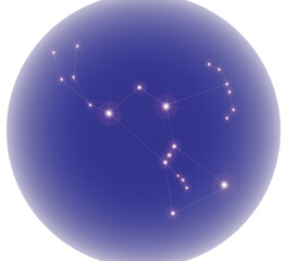 the constellation orion on a circular blue sky
