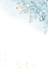 Pale winter leaves - botanical design banner. Floral pastel watercolor border frame.