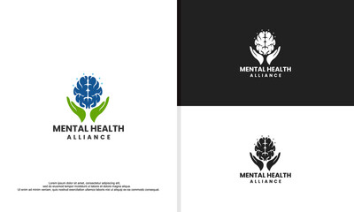 logo illustration vector graphic of brain and hand.