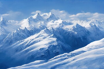 Fototapeta na wymiar Winter time Rocky snowy alpine peaks cartoon style. High quality illustration
