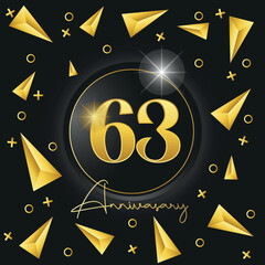63 anniversary luxury golden logotype template design for banner, poster, card vector illustrator