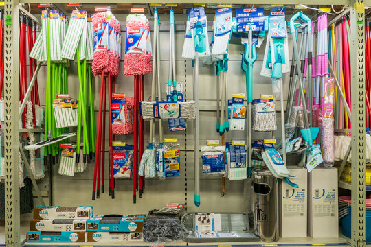 Cleaning tools. Department of cleanliness in the supermarket. October 11, 2022 Balti Moldova