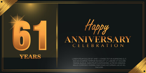 61th anniversary logo with confetti golden colored isolated on black background, vector design for greeting card and invitation card