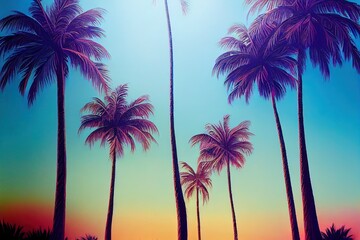 Fototapeta na wymiar Freestyle digitally painted palm trees.