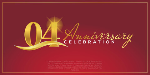 Fototapeta na wymiar 04th anniversary logo with confetti golden colored text isolated on red background, vector design for greeting card and invitation card