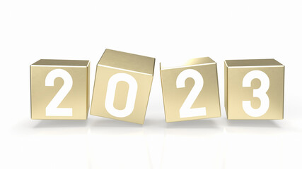 The 2023 gold cube for holiday or new year concept 3d rendering