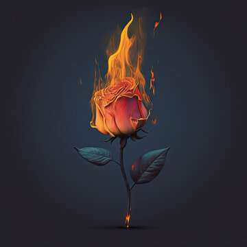 Rose Caught On Fire - Digital Illustration