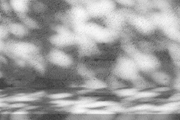 Concreate Table with White Stucco Wall Texture Background with Light Beam and Shadow, Suitable for Product Presentation Backdrop, Display, and Mock up.