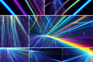 Obraz premium Computer generated many fashion flashes of light. Effect dynamic lighting with rays. 3d rendering disco backdrop