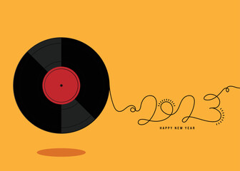 2023 Happy new year concept background decorative with vinyl record