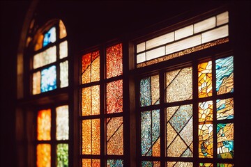 イラスト ステンドグラス 建物 教会 神秘 風景