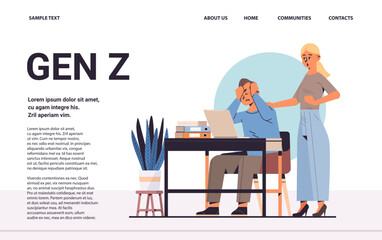 coworkers having fight crisis couple shouting problems in relationships generation Z lifestyle concept