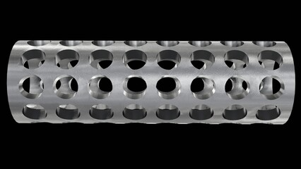 Nanoporous material.  Metal object with many holes. Supermaterial. 3d render illustration - obrazy, fototapety, plakaty