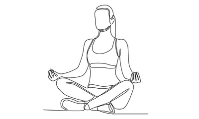 Continuous line of woman sitting cross legged meditating
