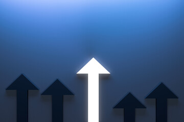 Fototapeta premium A prominent luminous arrow tending upwards. Business growth concept. 3D render.
